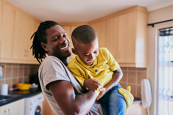 Dad with son laughing